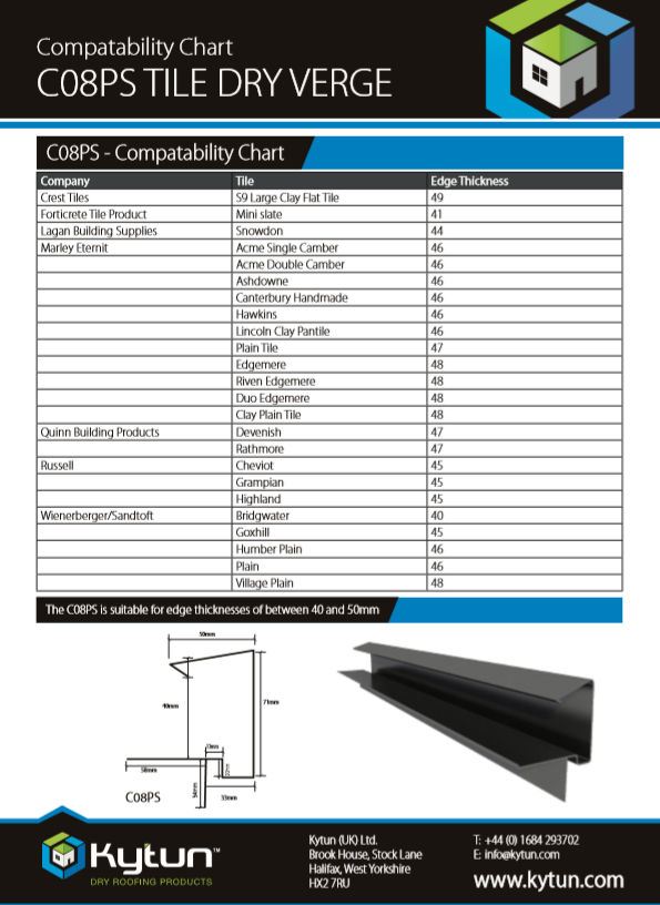 Kytun Dry Roofing Products - Tile Dry Verge System PVC 45mm Black C08PS Tile Verge