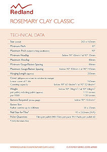 Redland Rosemary Clay Classic Roof Tile - Technical Product Datasheet